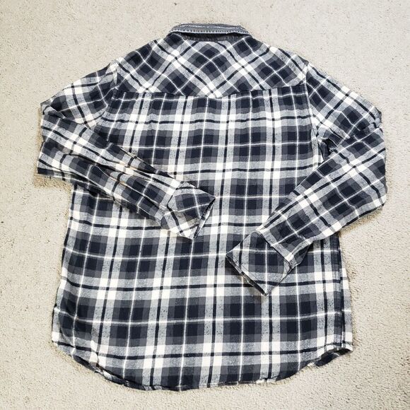 Diesel Shirt Men L Black White Plaid Pearl Snap Slub Distressed Western Cowboy - Picture 10 of 12